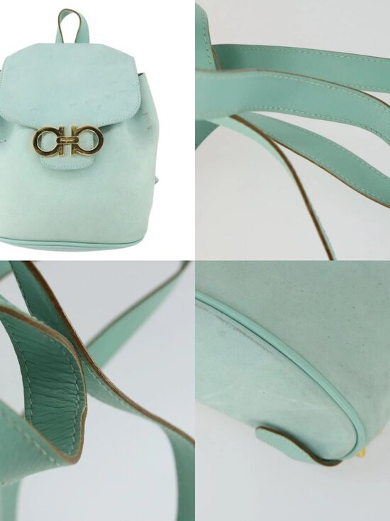 Salvatore Ferragamo Gancini Backpack Suede Green Gold Auth 159843 main image 11
